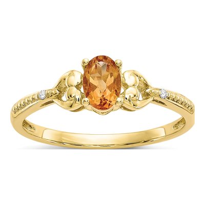 10K Yellow Gold Citrine & Diamond Oval November Ring