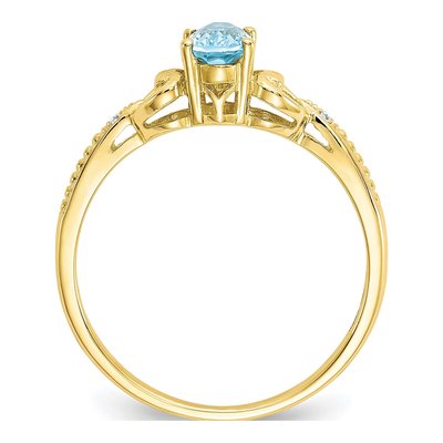 10K Yellow Gold Swiss Blue Topaz & Diamond Oval December Ring – view 3