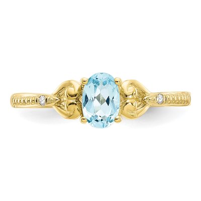 10K Yellow Gold Swiss Blue Topaz & Diamond Oval December Ring – view 6