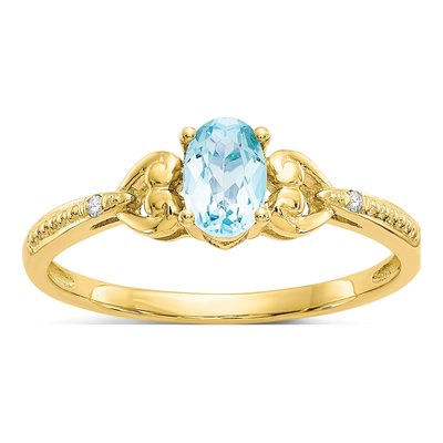 10K Yellow Gold Swiss Blue Topaz & Diamond Oval December Ring