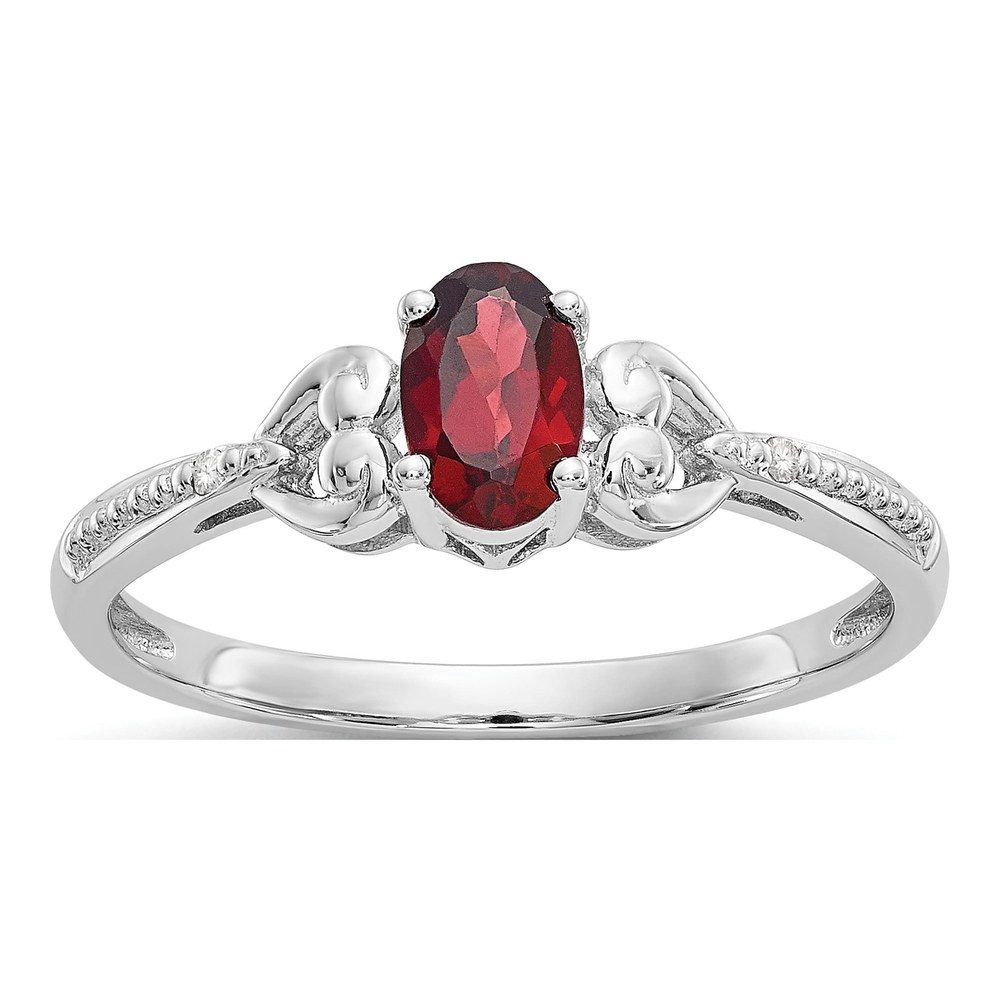 10K White Gold Garnet & Diamond Oval Ring