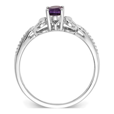 10K White Gold Amethyst & Diamond Oval February Ring – view 3