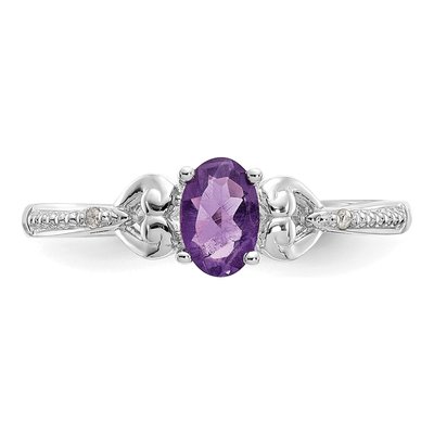 10K White Gold Amethyst & Diamond Oval February Ring – view 6