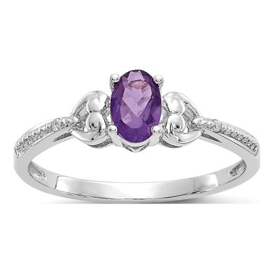 10K White Gold Amethyst & Diamond Oval February Ring