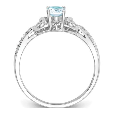 10K White Gold Aquamarine & Diamond Oval March Ring – view 3