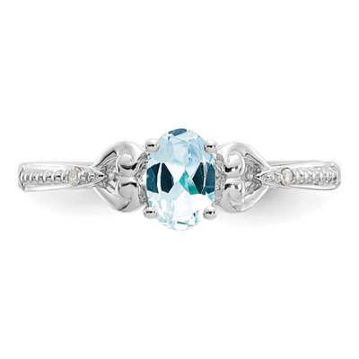 10K White Gold Aquamarine & Diamond Oval March Ring – view 6