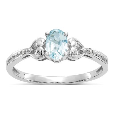 10K White Gold Aquamarine & Diamond Oval March Ring