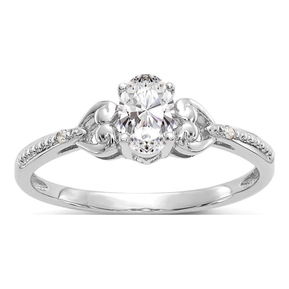 10K White Gold White Topaz & Diamond Oval April Ring