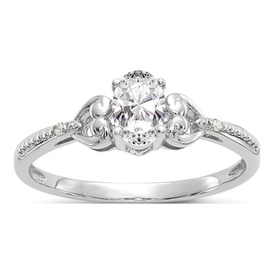 10K White Gold White Topaz & Diamond Oval April Ring