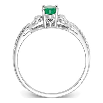 10K White Gold Emerald & Diamond Oval May Ring – view 3
