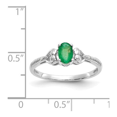 10K White Gold Emerald & Diamond Oval May Ring – view 4