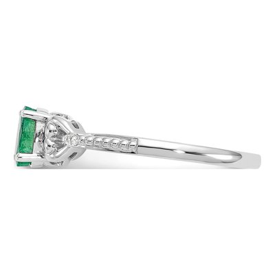 10K White Gold Emerald & Diamond Oval May Ring – view 5