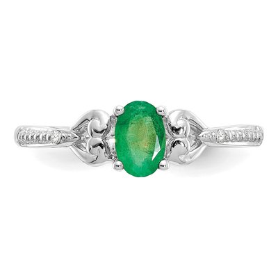 10K White Gold Emerald & Diamond Oval May Ring – view 6