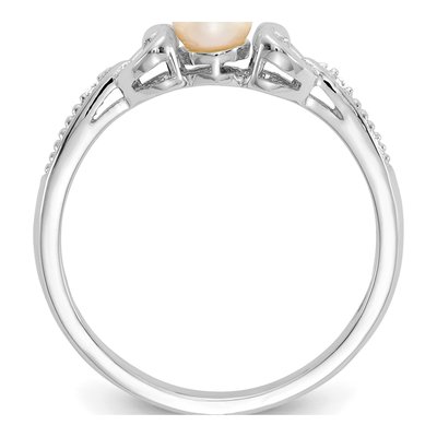 10K White Gold Freshwater Cultured Pearl & Diamond Round June Ring – view 2