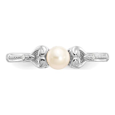 10K White Gold Freshwater Cultured Pearl & Diamond Round June Ring – view 5