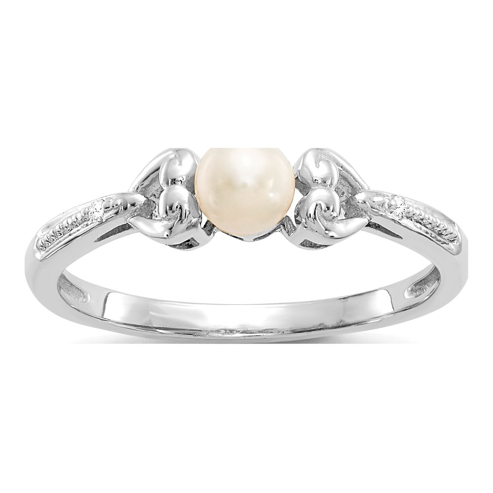 10K White Gold Freshwater Cultured Pearl & Diamond Round June Ring