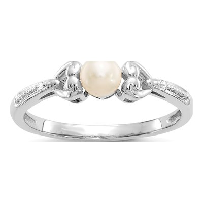 10K White Gold Freshwater Cultured Pearl & Diamond Round June Ring