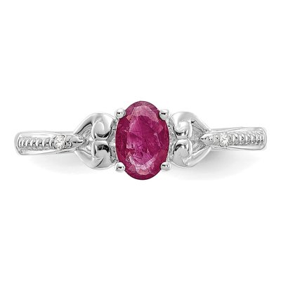 10K White Gold Ruby & Diamond Oval July Ring – view 6