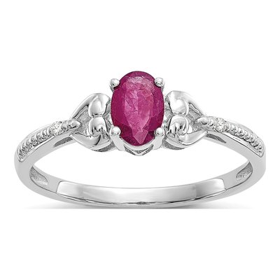 10K White Gold Ruby & Diamond Oval July Ring
