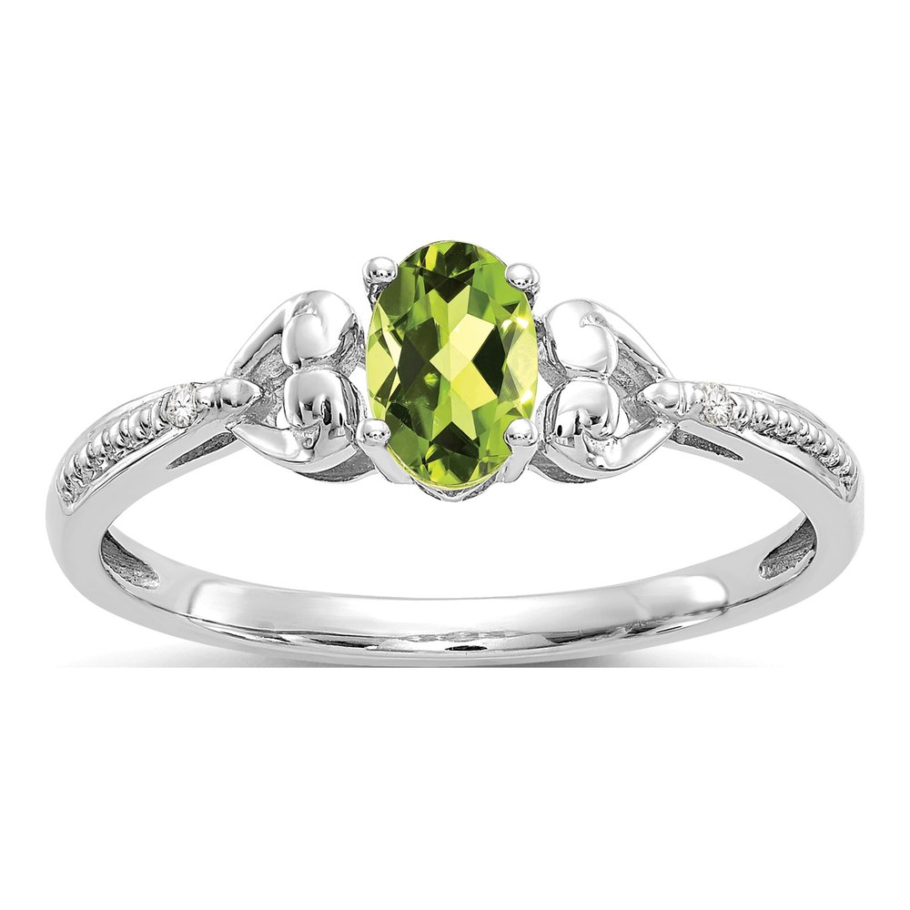 10K White Gold Peridot & Diamond Oval Ring
