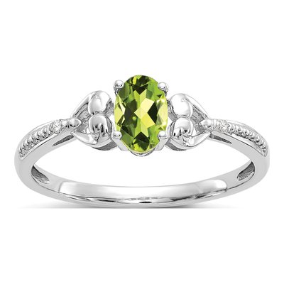 10K White Gold Peridot & Diamond Oval Ring
