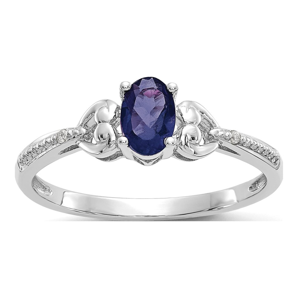 10K White Gold Sapphire & Diamond September Ring, Size 7
