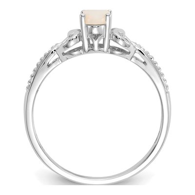 10K White Gold Opal & Diamond Oval October Ring – view 3