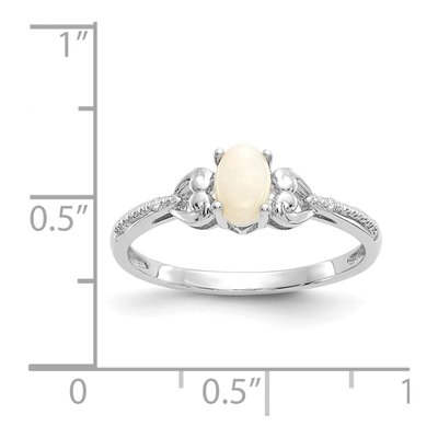 10K White Gold Opal & Diamond Oval October Ring – view 4