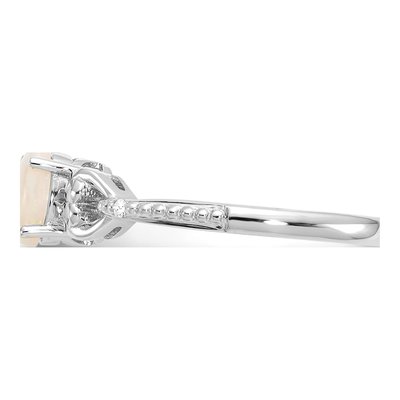 10K White Gold Opal & Diamond Oval October Ring – view 5