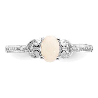 10K White Gold Opal & Diamond Oval October Ring – view 6