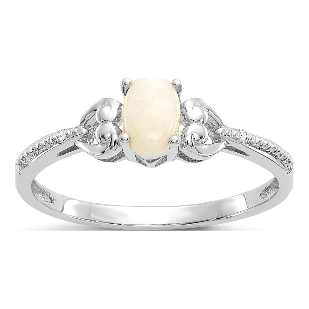 10K White Gold Opal & Diamond Oval October Ring