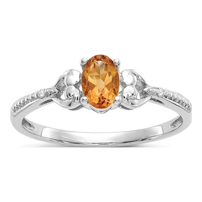 10K White Gold Citrine & Diamond Oval Ring