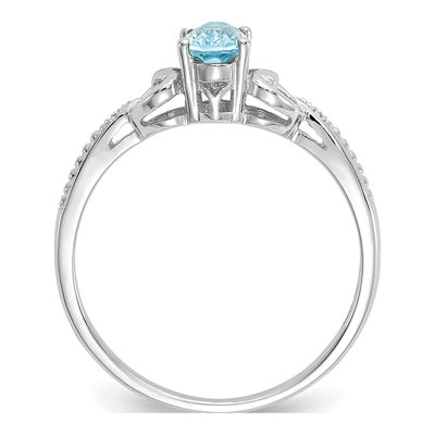 10K White Gold Swiss Blue Topaz & Diamond Oval December Ring – view 3