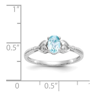 10K White Gold Swiss Blue Topaz & Diamond Oval December Ring – view 4