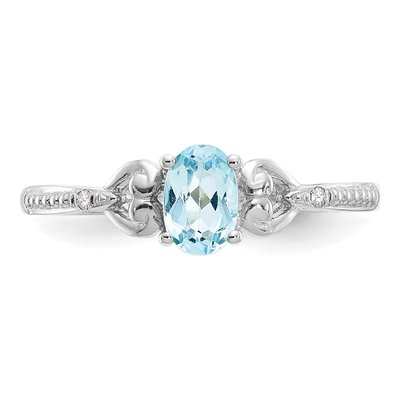 10K White Gold Swiss Blue Topaz & Diamond Oval December Ring – view 6