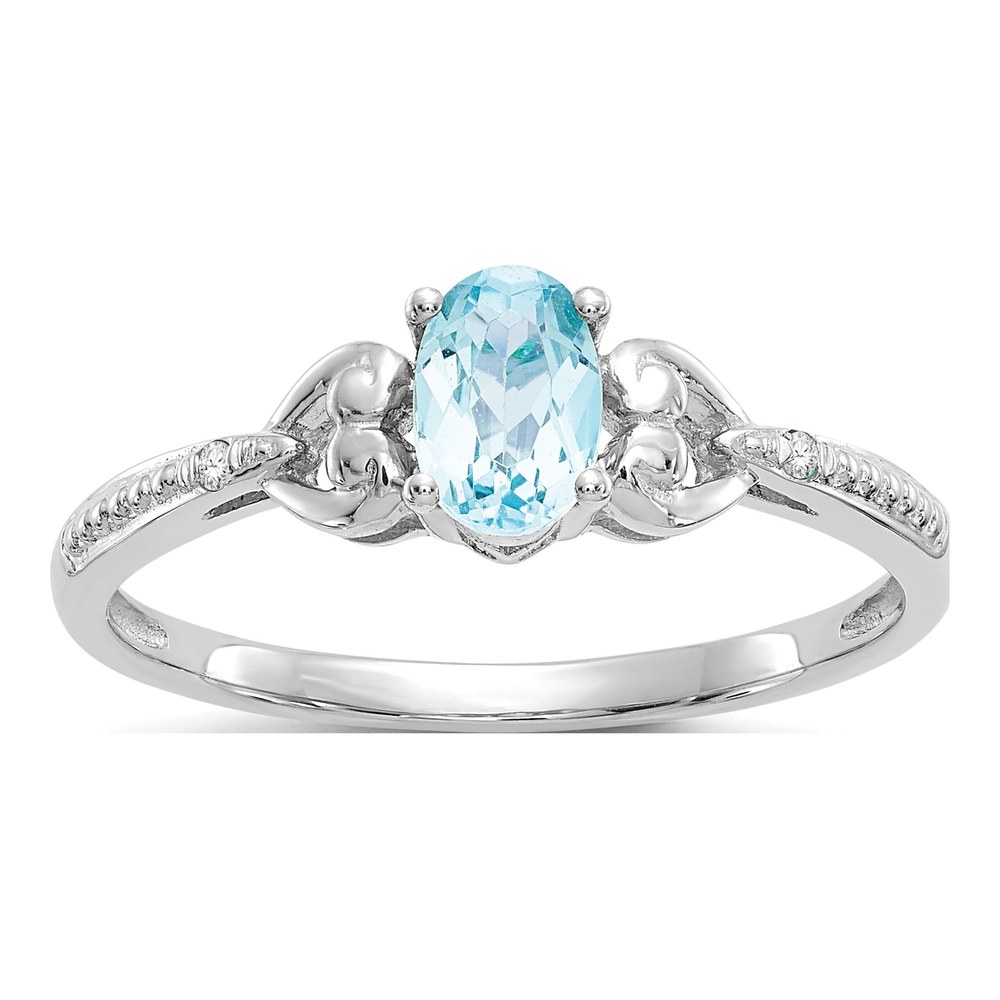 10K White Gold Swiss Blue Topaz & Diamond Oval December Ring
