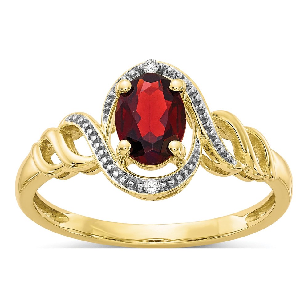 10K Yellow Gold Garnet & Diamond January Ring