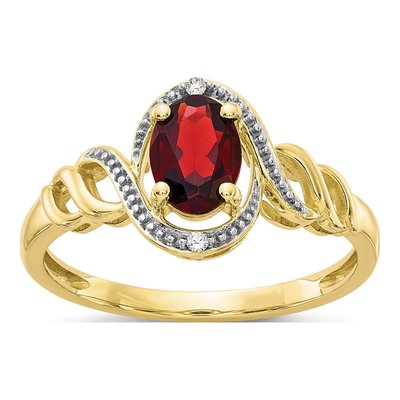 10K Yellow Gold Garnet & Diamond January Ring