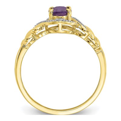 10K Yellow Gold Amethyst & Diamond Oval Ring – view 3