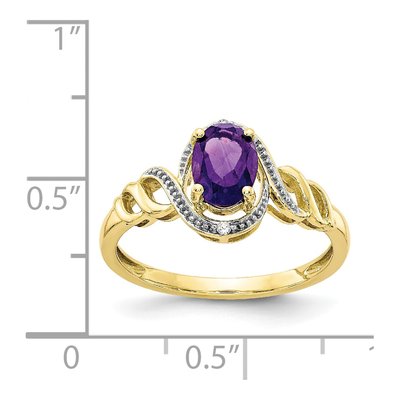 10K Yellow Gold Amethyst & Diamond Oval Ring – view 4