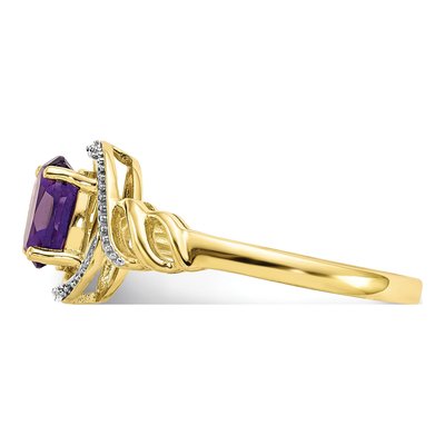 10K Yellow Gold Amethyst & Diamond Oval Ring – view 5