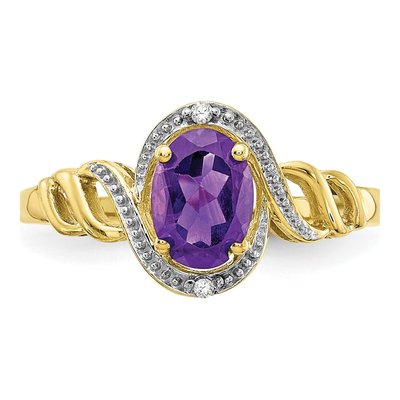 10K Yellow Gold Amethyst & Diamond Oval Ring – view 6