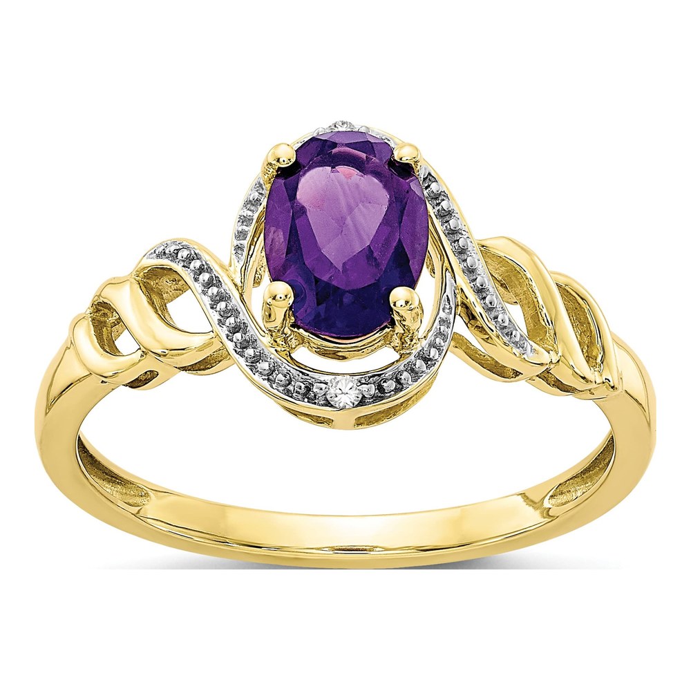 10K Yellow Gold Amethyst & Diamond Oval Ring
