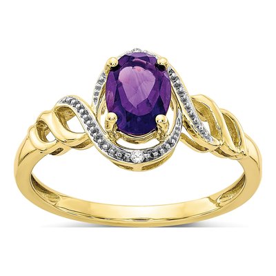 10K Yellow Gold Amethyst & Diamond Oval Ring