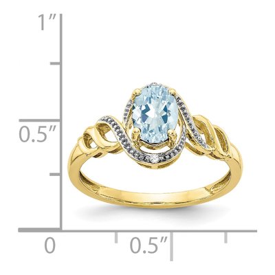 10K Yellow Gold Aquamarine & Diamond Oval March Ring – view 4