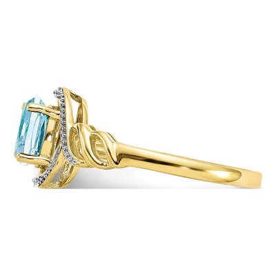 10K Yellow Gold Aquamarine & Diamond Oval March Ring – view 5