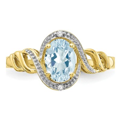 10K Yellow Gold Aquamarine & Diamond Oval March Ring – view 6