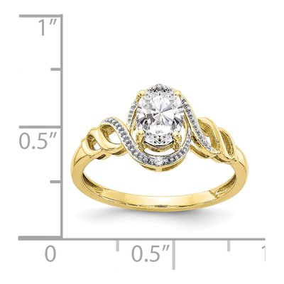 10K Yellow Gold White Topaz & Diamond Oval April Ring – view 4