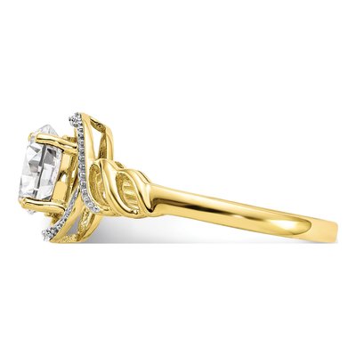 10K Yellow Gold White Topaz & Diamond Oval April Ring – view 5