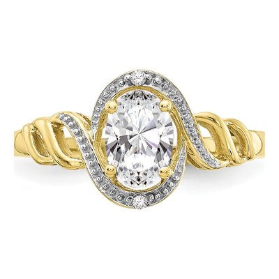 10K Yellow Gold White Topaz & Diamond Oval April Ring – view 6